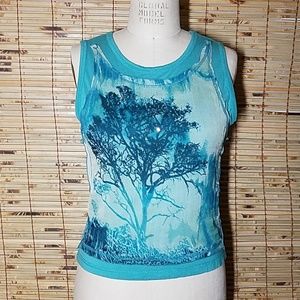 Chiffon Tree Teal Scoop Neck Tank Medium